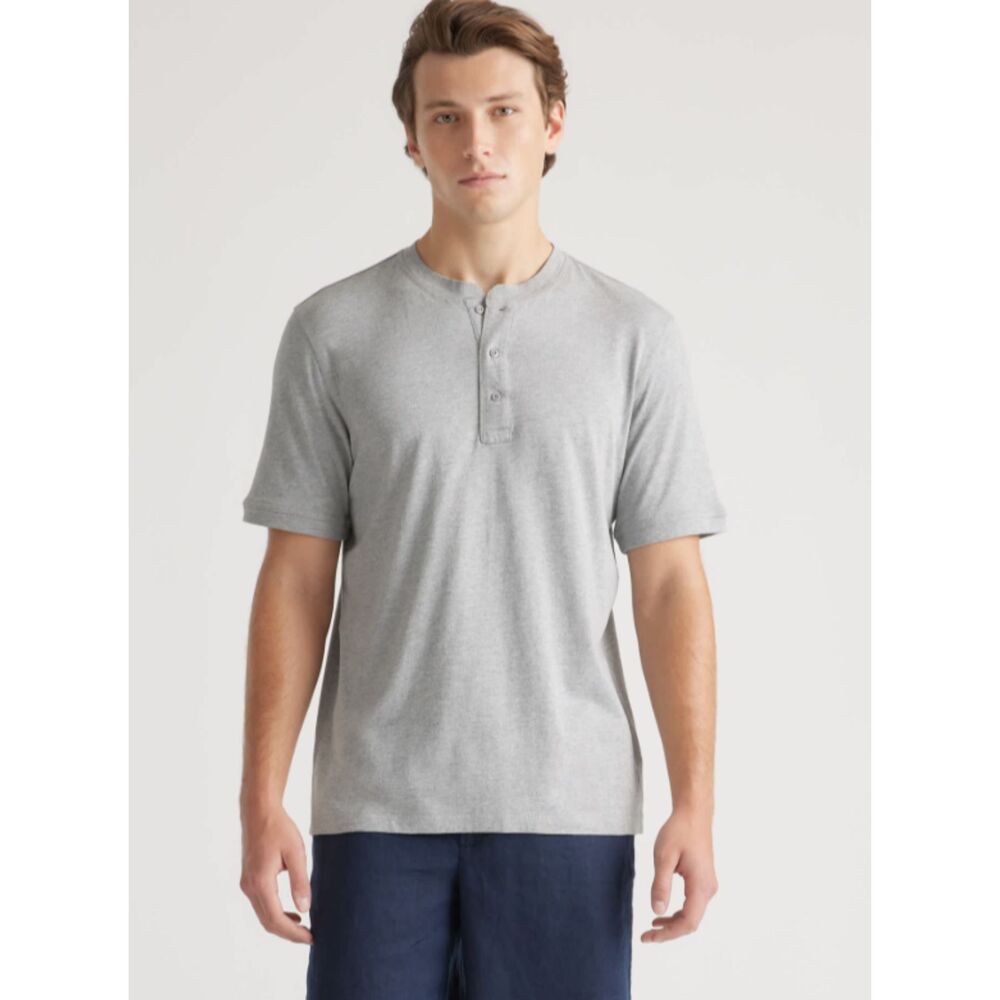 GAP Henley T Shirt Men M Light Gray Cotton Long Sleeve Casual Button Neck Tee
